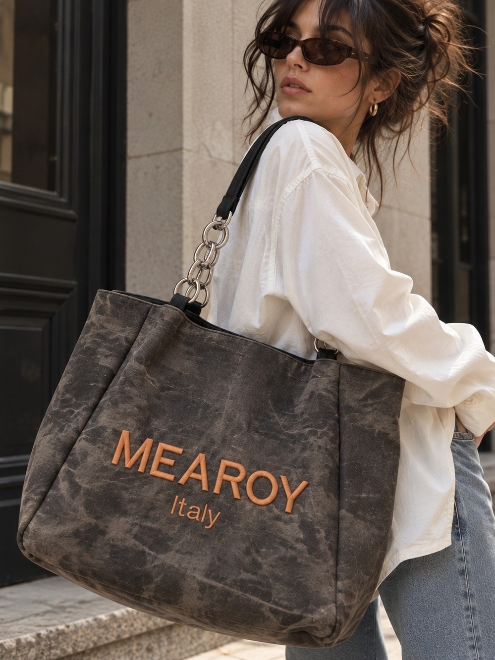 MEAROY Italy Grey Shoulder Bag | Silver Hardware  | LNWT